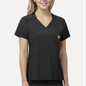 Carhartt Cross-Flex Women's Diamond Neck Wrap Scrub Women’s Sz Small BLACK